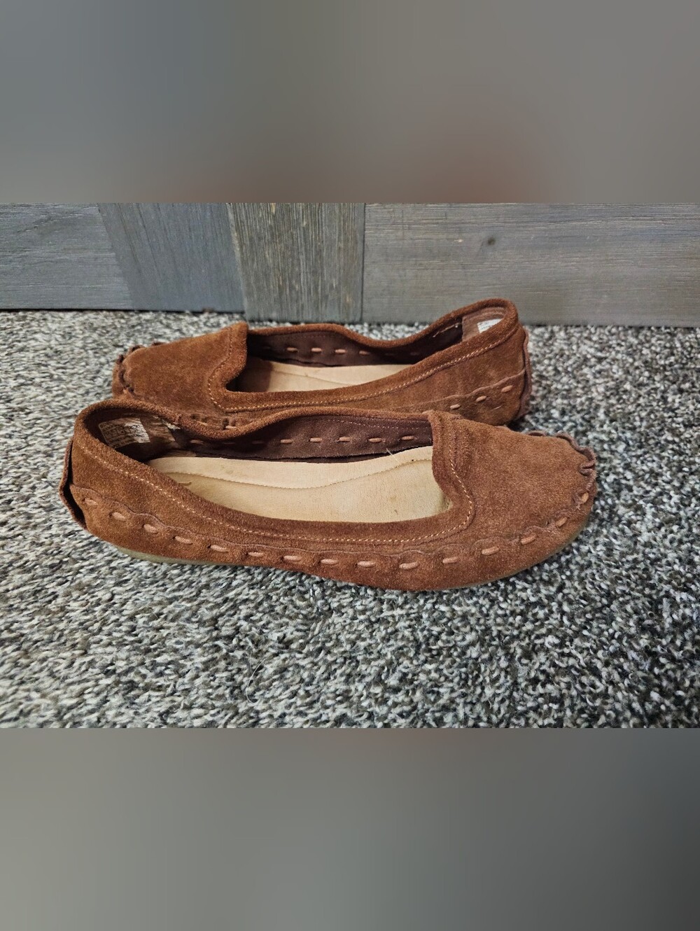 Juil Brown Suede Leather Moccasin Loafers Slip-On Comfort Shoes Women’s 7